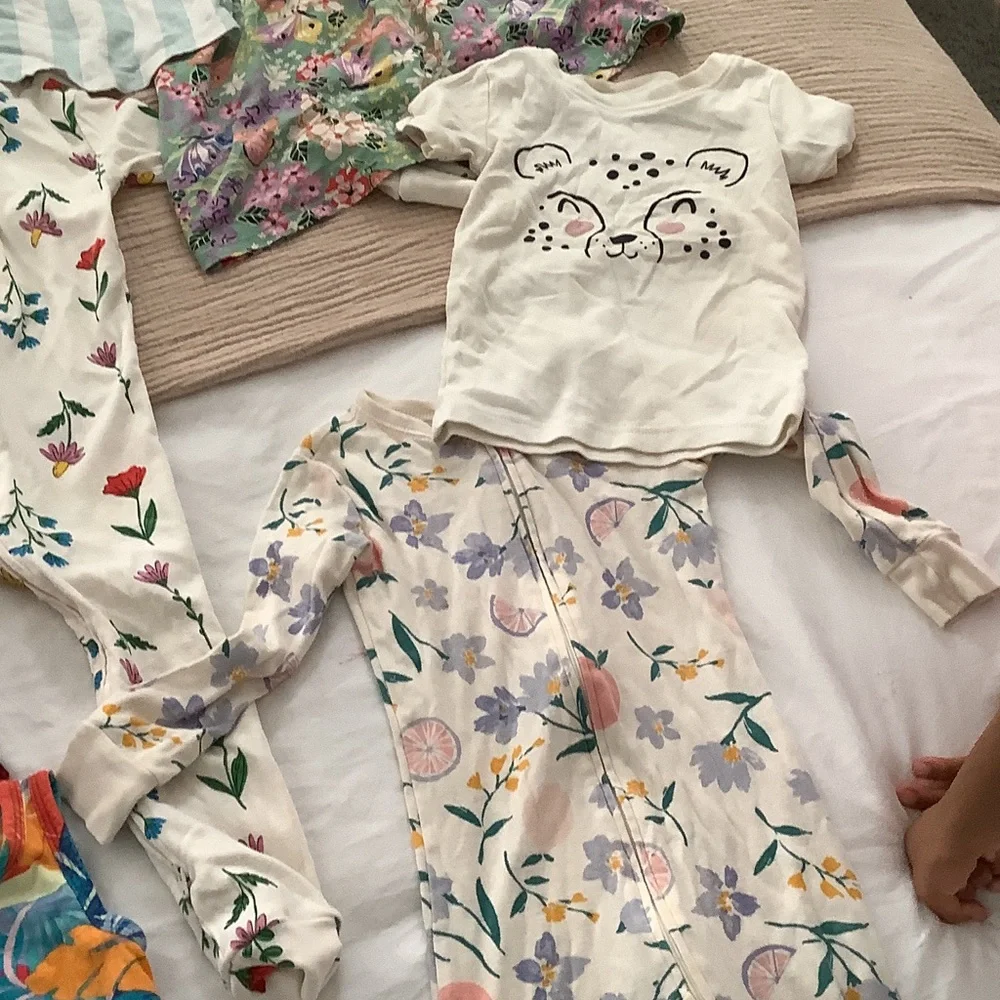 Old Navy Multi-Print Girls Pajama Tops & Mix - Red Plaid, White Hearts, Floral